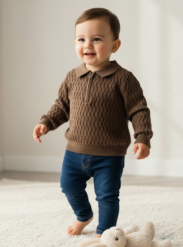 Juniors Knitted Sweater with Polo Collar