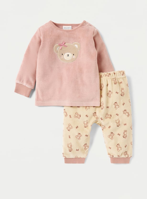 Juniors Bear Applique Velour T-shirt and Pyjama Set