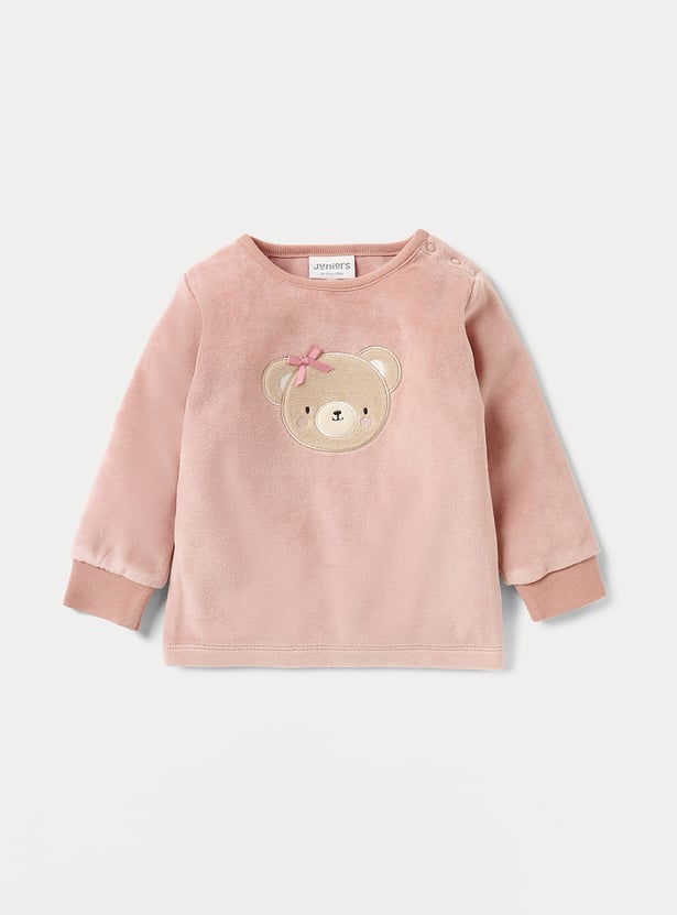 Juniors Bear Applique Velour T-shirt and Pyjama Set