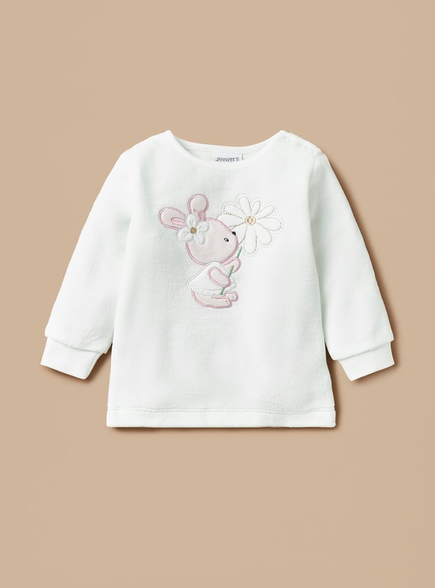Juniors Bunny Applique Velour T-shirt and Pyjama Set