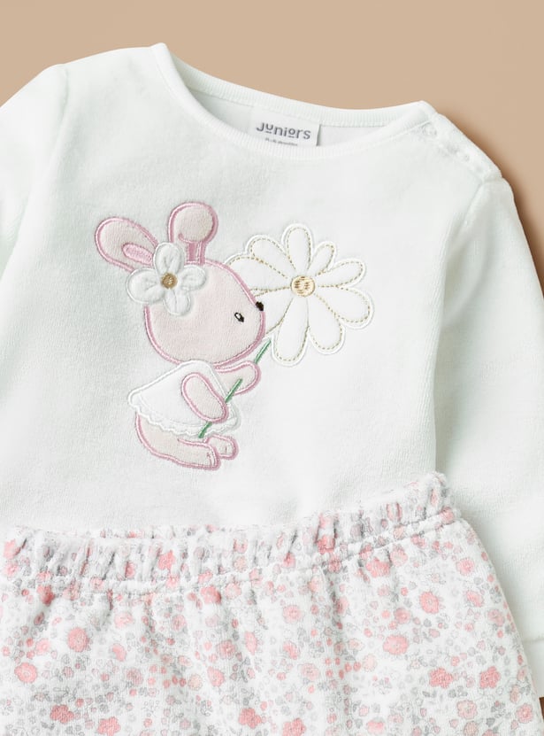 Juniors Bunny Applique Velour T-shirt and Pyjama Set