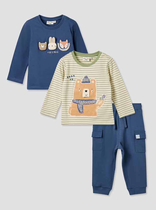 Juniors 3 Piece Applique T-shirt with Joggers Set