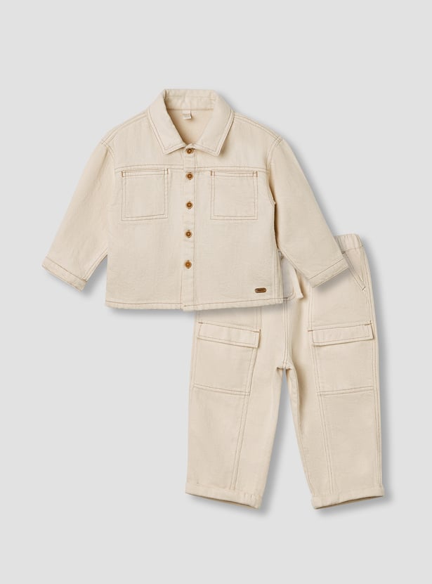 Giggles Solid Shacket and Pants Set