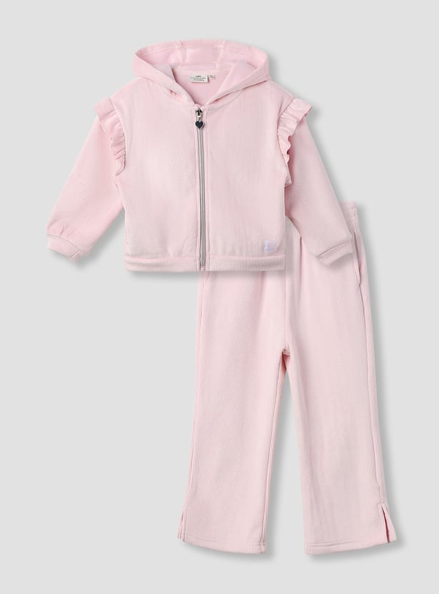 Juniors Textured Sweatshirt with Track Pants Set