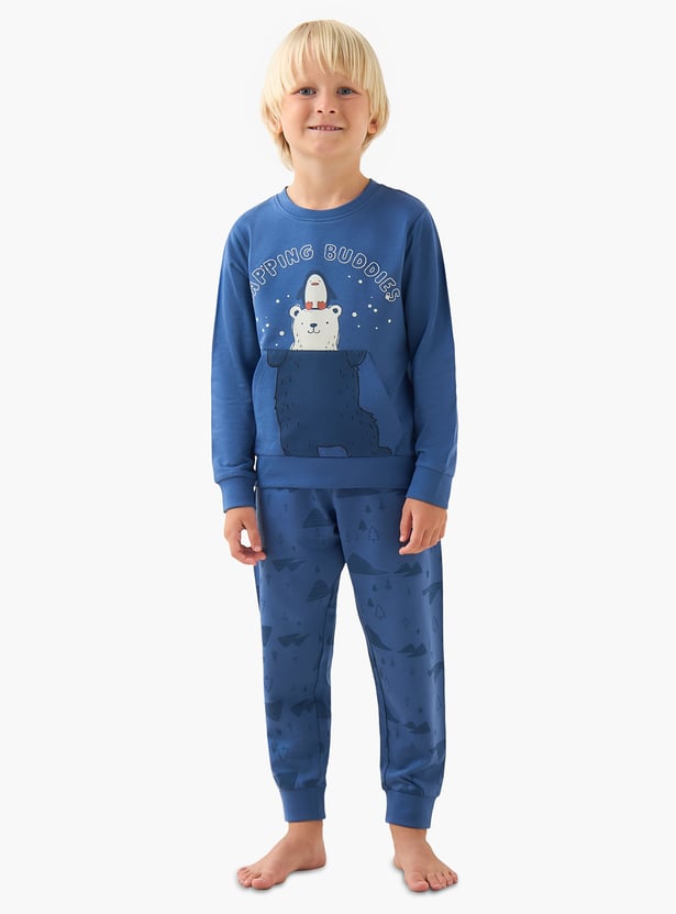 Juniors Bear Print Sweatshirt and Joggers Set