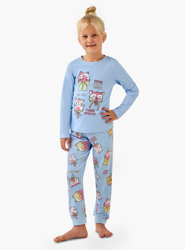 Juniors Printed T-shirt with Joggers Set