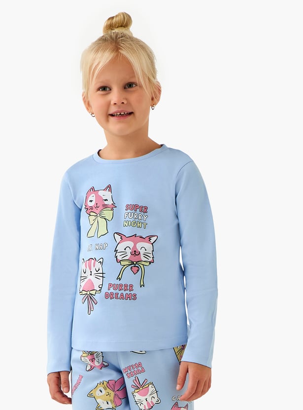 Juniors Printed T-shirt with Joggers Set