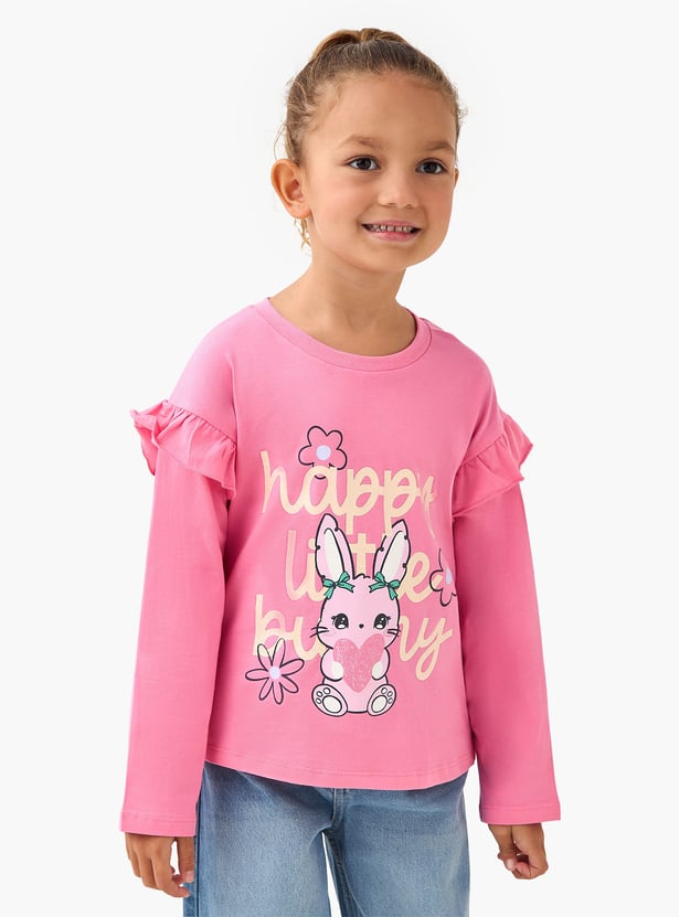 Juniors Graphic Print T-shirt with Long Sleeves