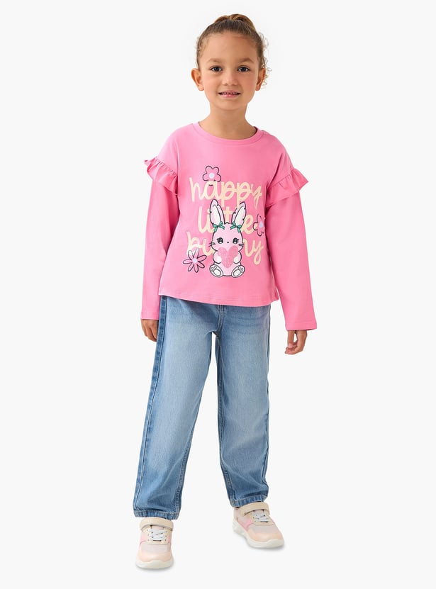 Juniors Graphic Print T-shirt with Long Sleeves