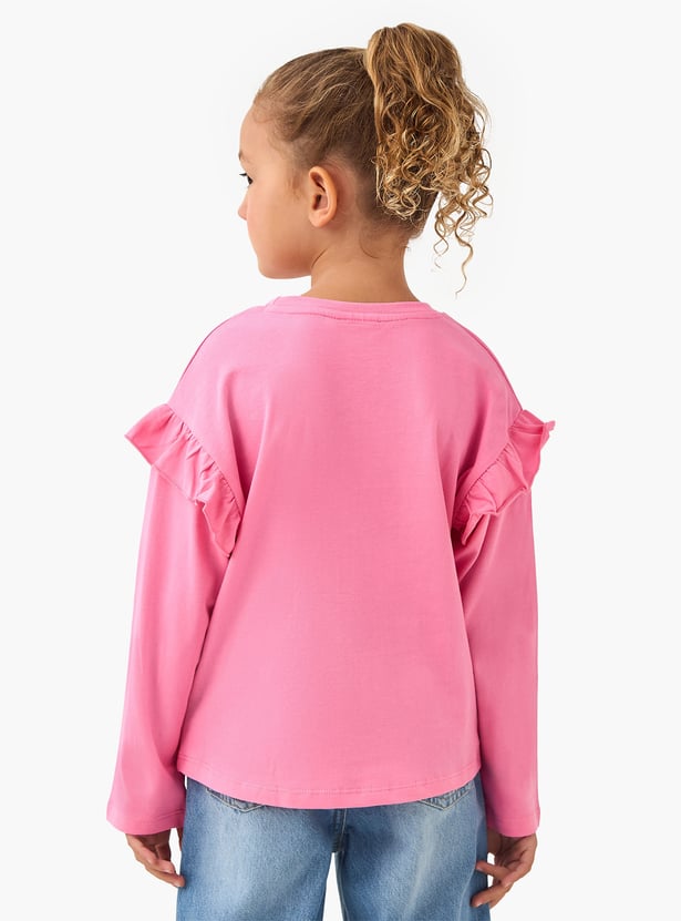 Juniors Graphic Print T-shirt with Long Sleeves