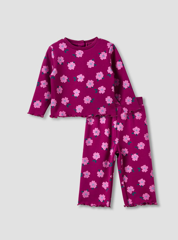 Juniors Floral Print T-shirt and Pants Set