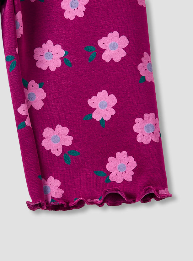 Juniors Floral Print T-shirt and Pants Set