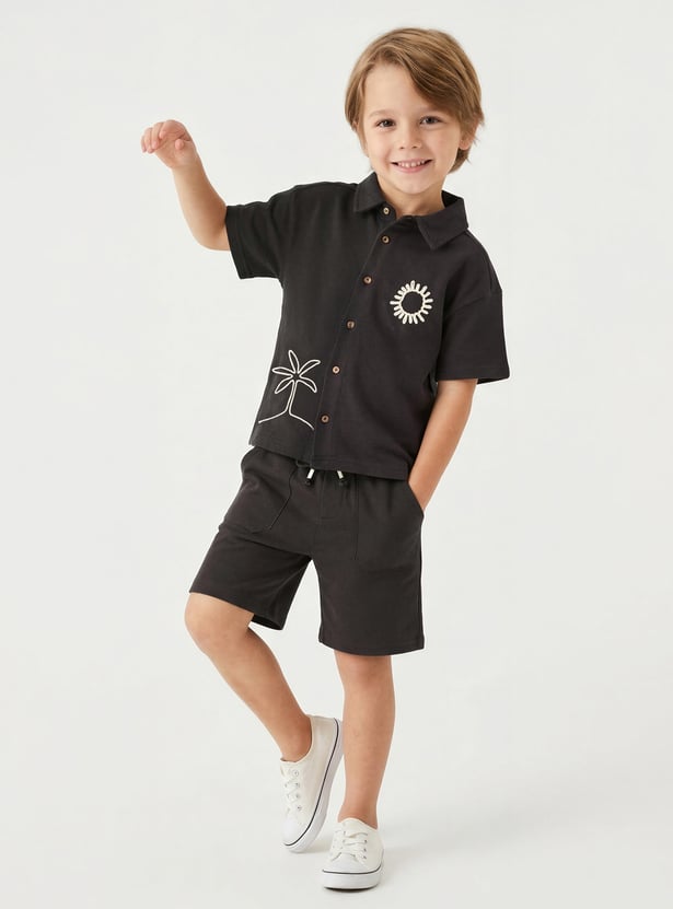 Juniors Embroidered Shirt And Shorts Set
