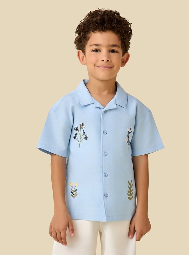 Juniors Floral Embroidered Shirt and Shorts Set