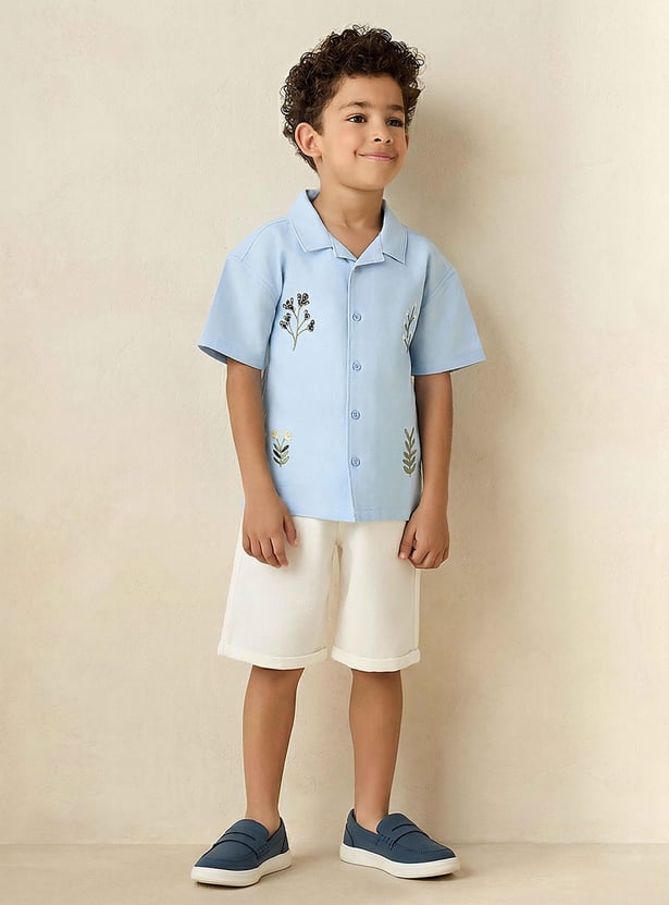 Juniors Floral Embroidered Shirt and Shorts Set
