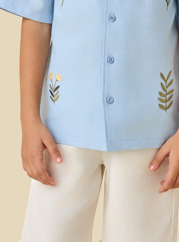 Juniors Floral Embroidered Shirt and Shorts Set