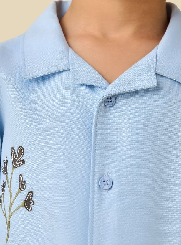 Juniors Floral Embroidered Shirt and Shorts Set