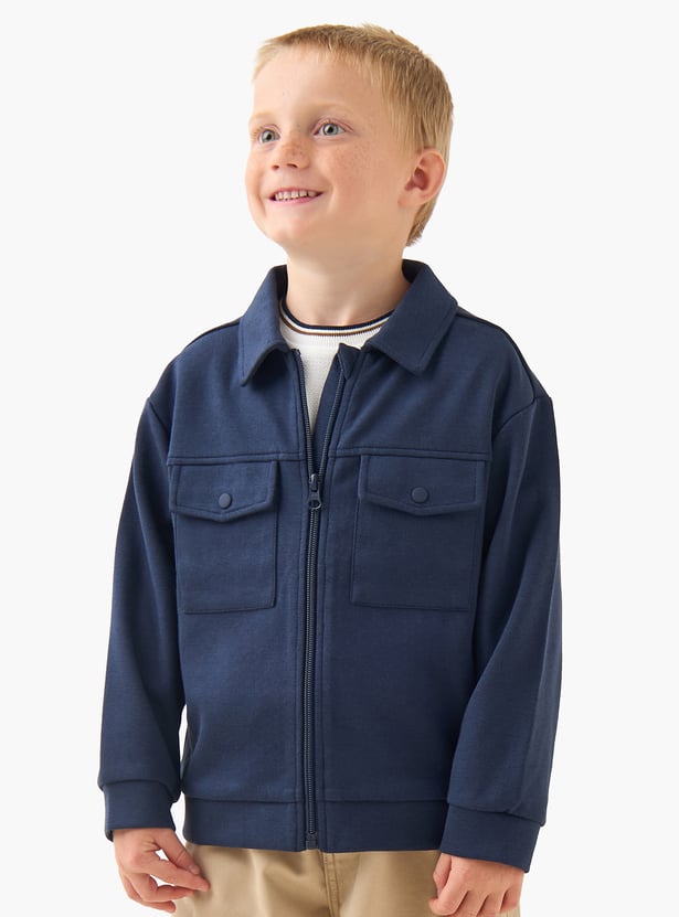 Juniors Solid Jacket with Zip Closure