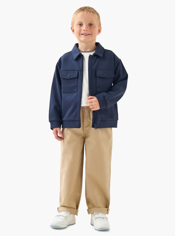 Juniors Solid Jacket with Zip Closure
