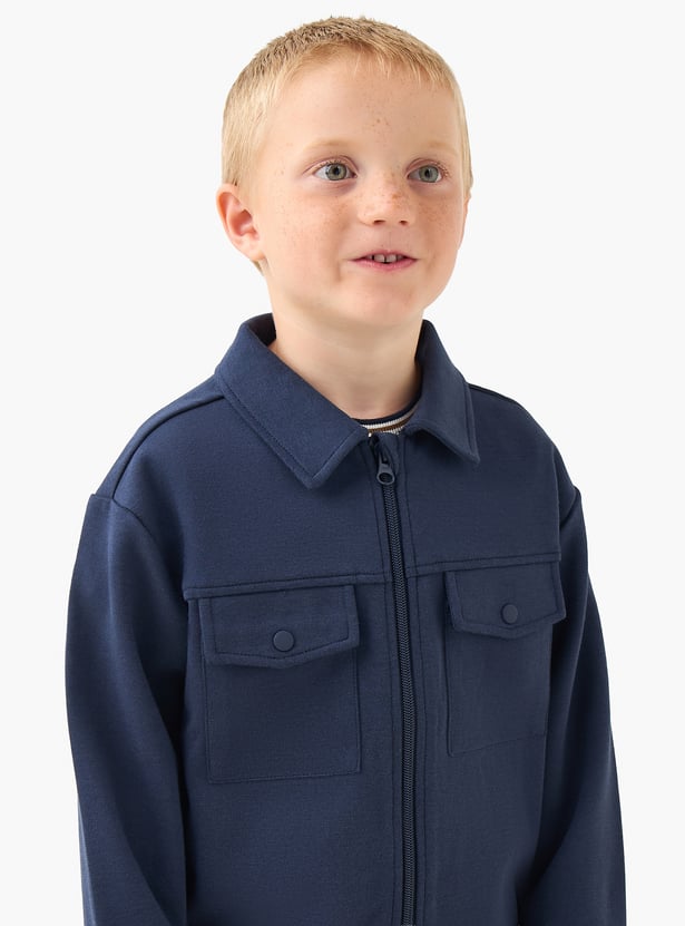 Juniors Solid Jacket with Zip Closure