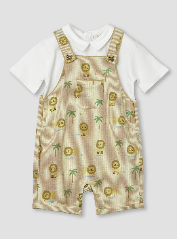 Juniors Lion Print T-shirt and Dungaree Set
