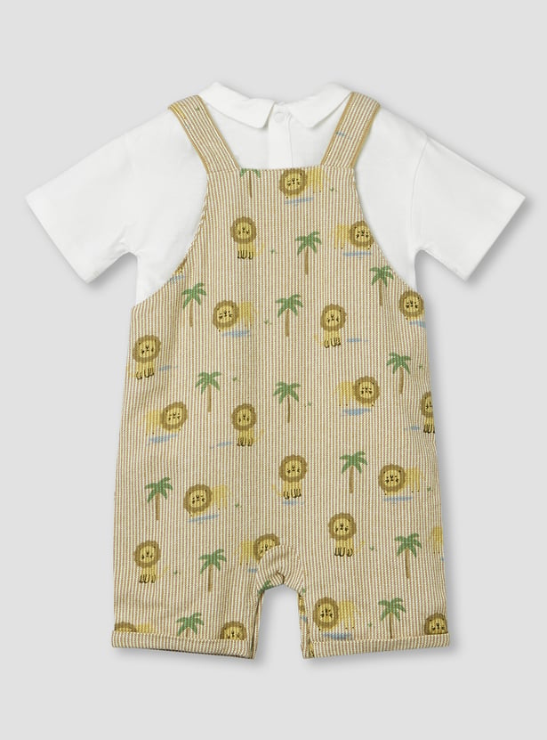 Juniors Lion Print T-shirt and Dungaree Set