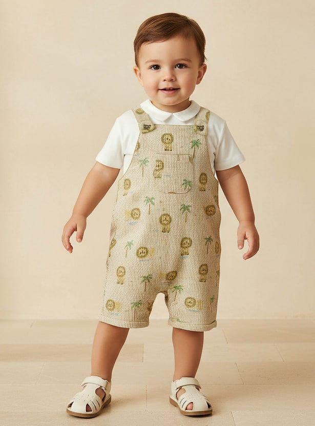 Juniors Lion Print T-shirt and Dungaree Set