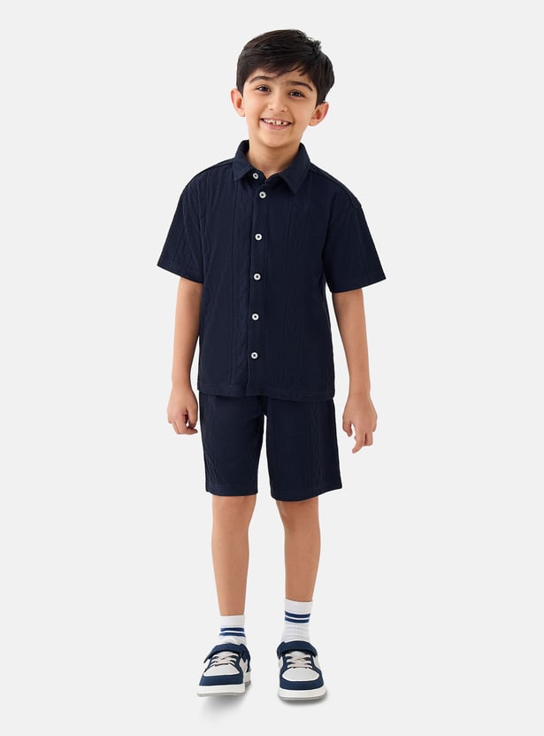 Juniors Textured Shirt and Shorts Set