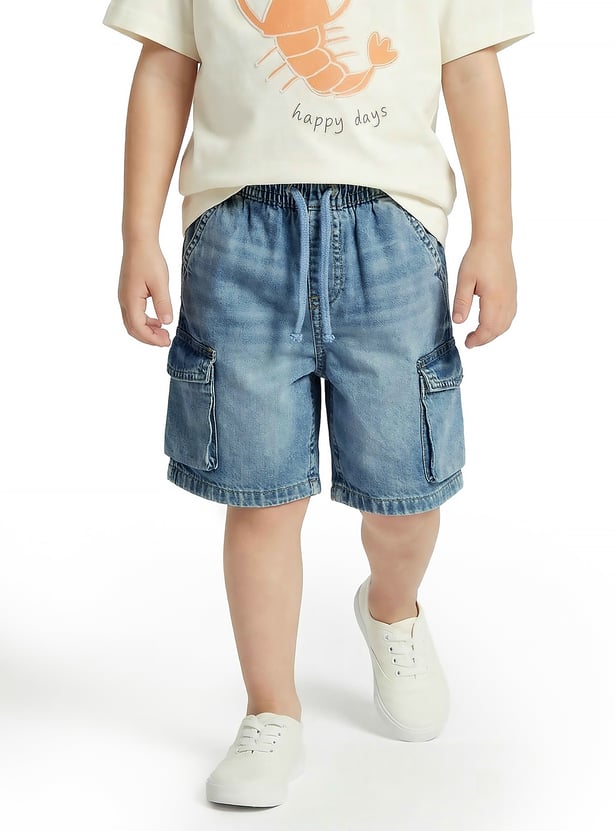 Juniors Washed Cargo Denim Shorts