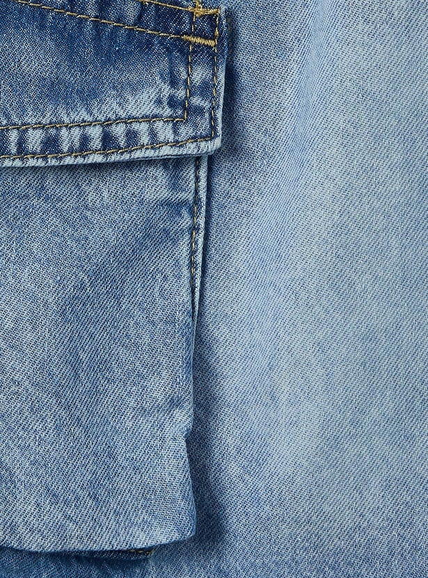 Juniors Washed Cargo Denim Shorts