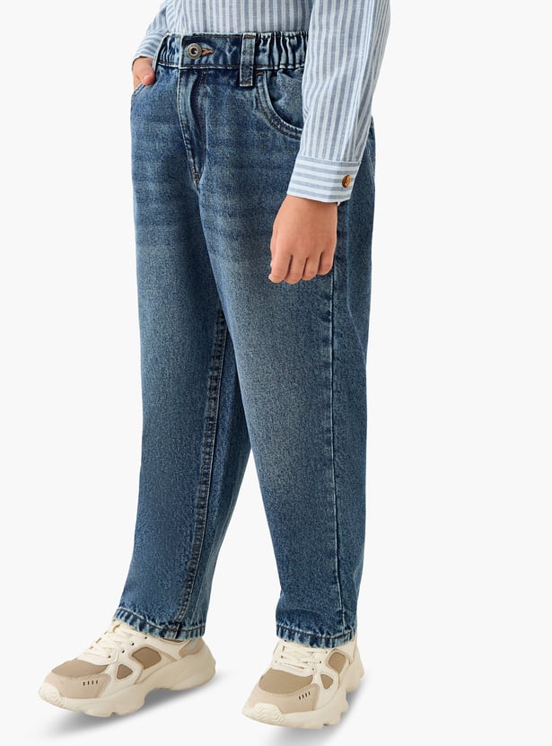 Juniors Washed Jeans with Elasticated Waist