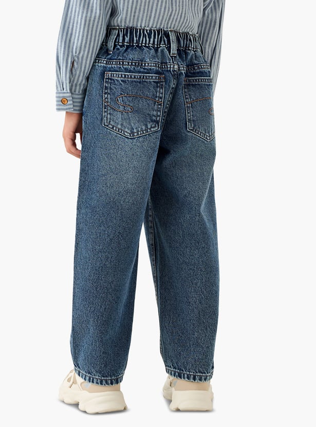 Juniors Washed Jeans with Elasticated Waist
