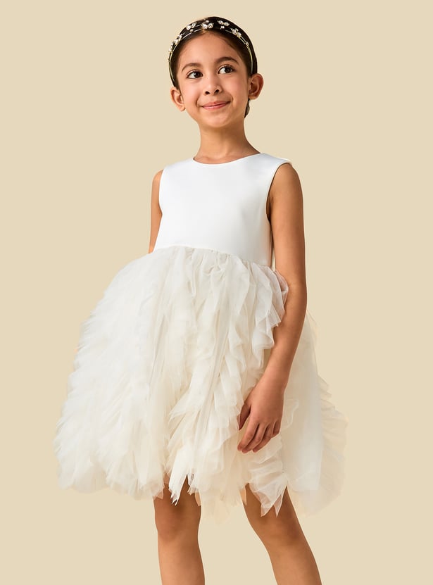 Juniors Ruffled Tulle Dress with Peplum Jacket