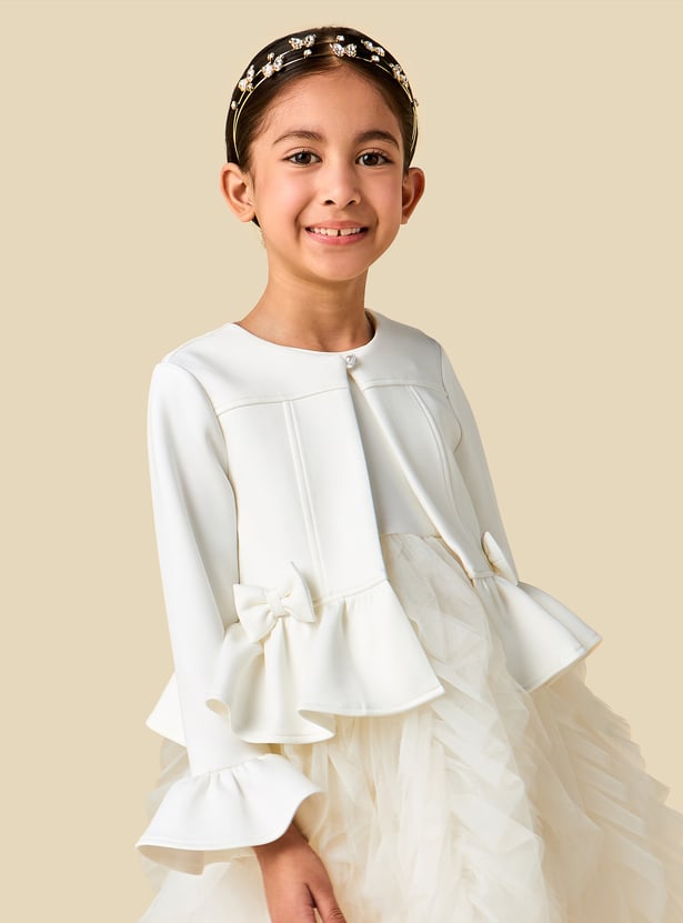 Juniors Ruffled Tulle Dress with Peplum Jacket