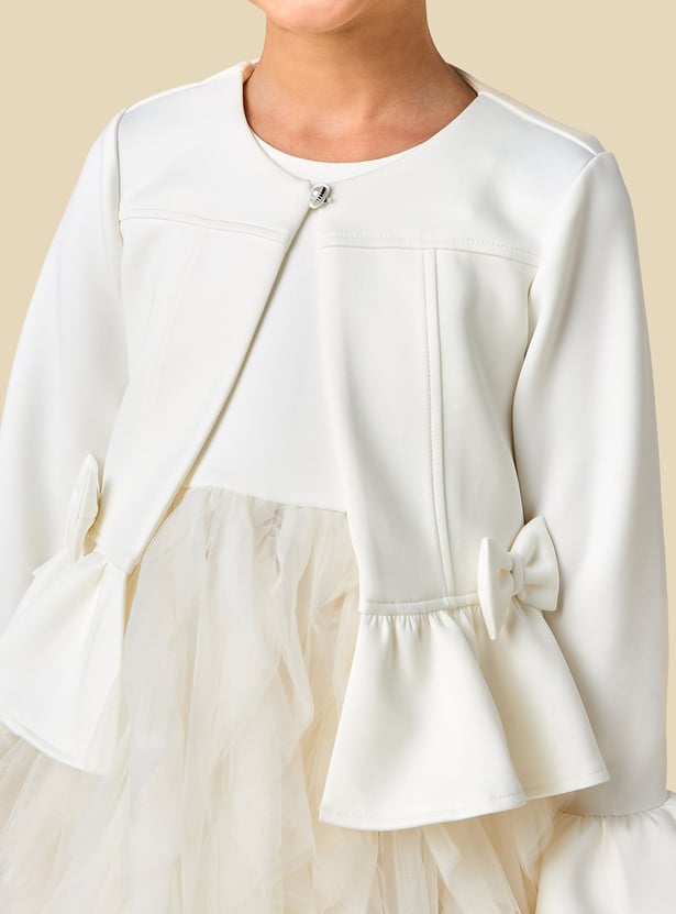 Juniors Ruffled Tulle Dress with Peplum Jacket