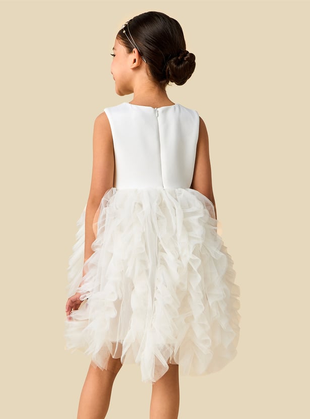 Juniors Ruffled Tulle Dress with Peplum Jacket
