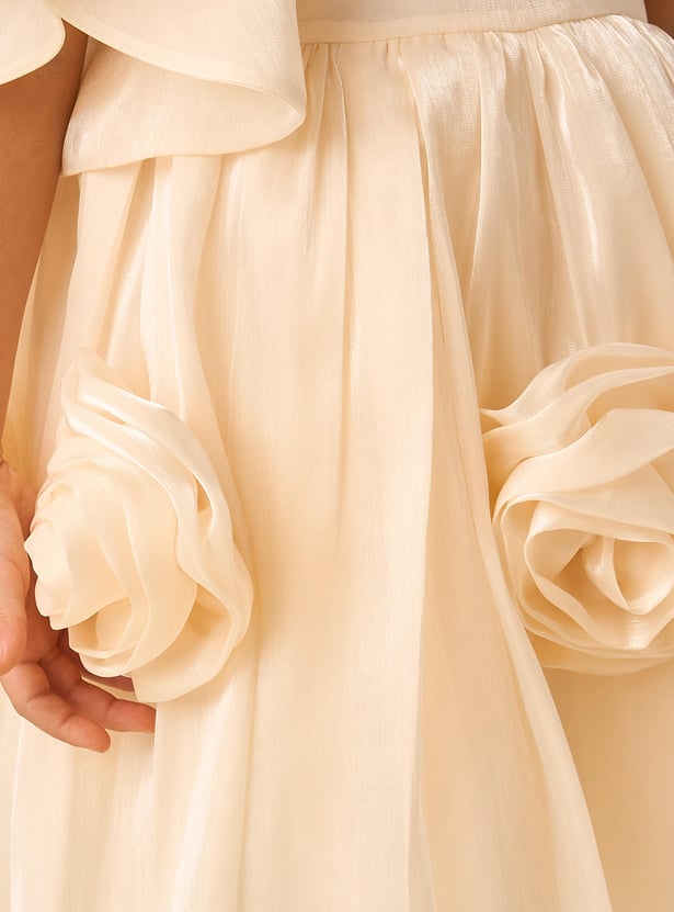 Juniors Floral Applique Dress with Cape