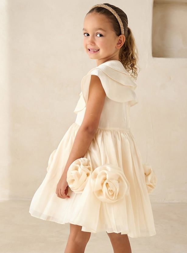 Juniors Floral Applique Dress with Cape