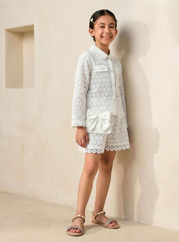 Juniors Floral Broderie Anglaise Detail Shirt and Shorts Set