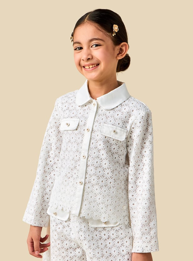 Juniors Floral Broderie Anglaise Detail Shirt and Shorts Set