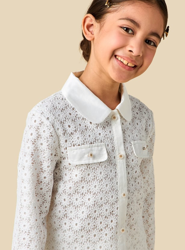 Juniors Floral Broderie Anglaise Detail Shirt and Shorts Set
