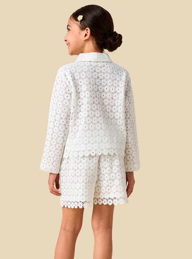 Juniors Floral Broderie Anglaise Detail Shirt and Shorts Set