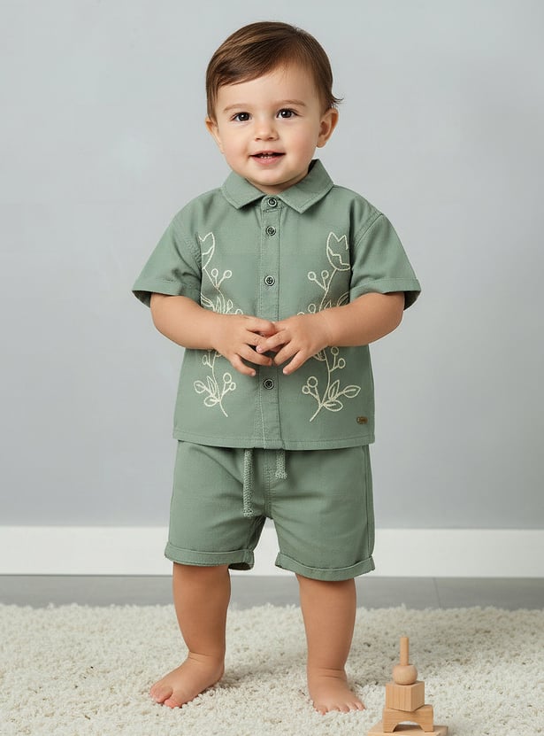 Giggles Floral Embroidered Shirt and Shorts Set