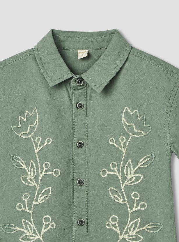 Giggles Floral Embroidered Shirt and Shorts Set