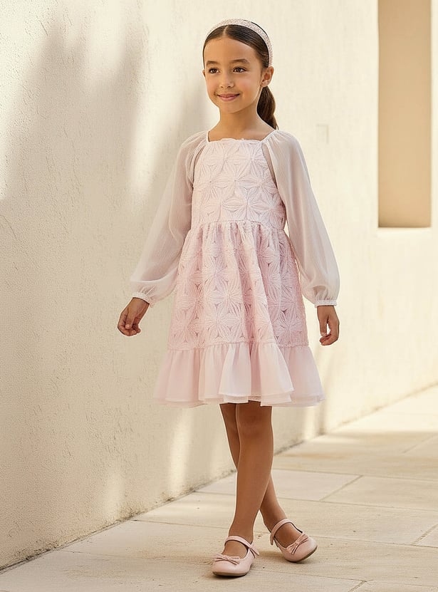 Juniors Floral Applique A-Line Dress