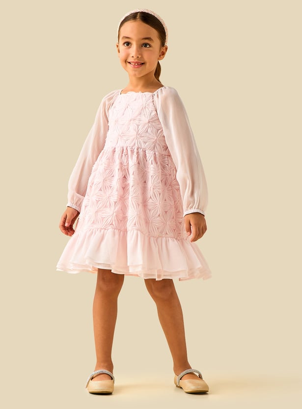 Juniors Floral Applique A-Line Dress