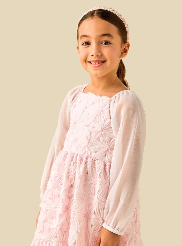 Juniors Floral Applique A-Line Dress