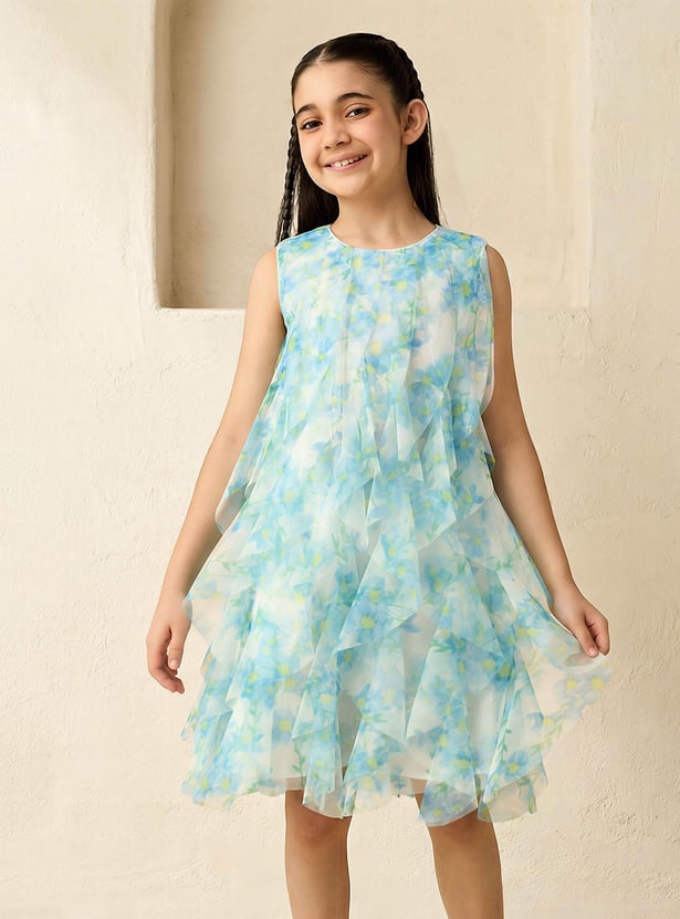 Juniors Floral Print Ruffle Dress