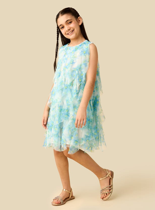 Juniors Floral Print Ruffle Dress