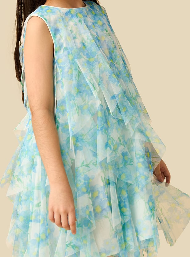 Juniors Floral Print Ruffle Dress
